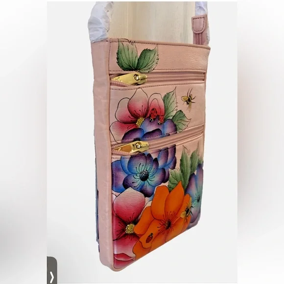 ANUSCHKA RFID Top Zip Travel Crossbody PARADISE FOUND PINK NWT! - Picture 5 of 16